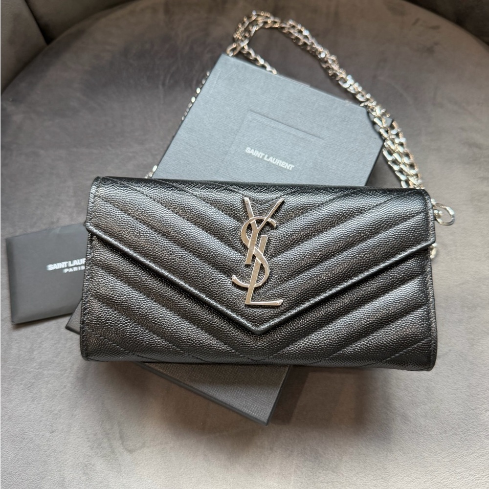 YSL envelope monogram flap wallet on chain crossbody bag - Picture 1 of 17